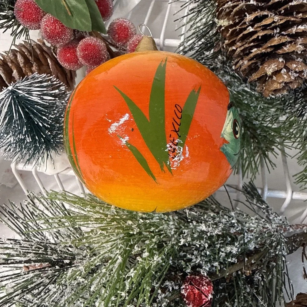 Hand Painted Wooden Fish Christmas Ornament from Mexico